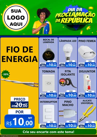 Modelo de Encarte para Encarte A4 Vertical com o tema Dia Da Proclamação Da República para Materiais Elétricos