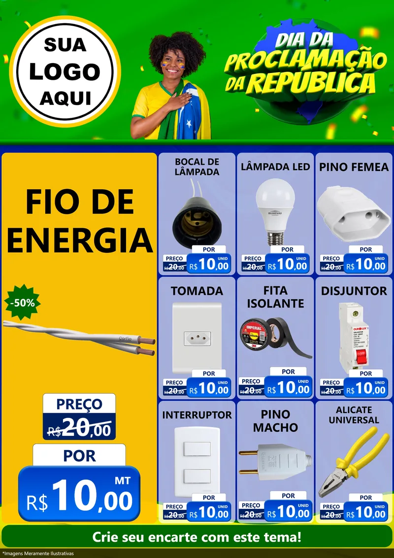 Modelo de Encarte para Encarte A4 Vertical com o tema Dia Da Proclamação Da República para Materiais Elétricos