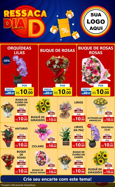 Modelo de Encarte para Encarte Grande com o tema Ressaca Dia D para Floricultura e jardim