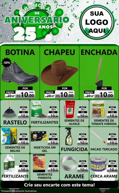 Modelo de Encarte para Encarte Grande com o tema Promoção de Aniversário - 25 Anos para Agropecuária
