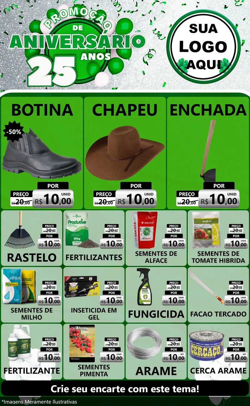 Modelo de Encarte para Encarte Grande com o tema Promoção de Aniversário - 25 Anos para Agropecuária