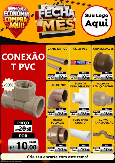 Modelo de Encarte para Encarte A4 Vertical com o tema Fecha Mês para Tubos e conexões