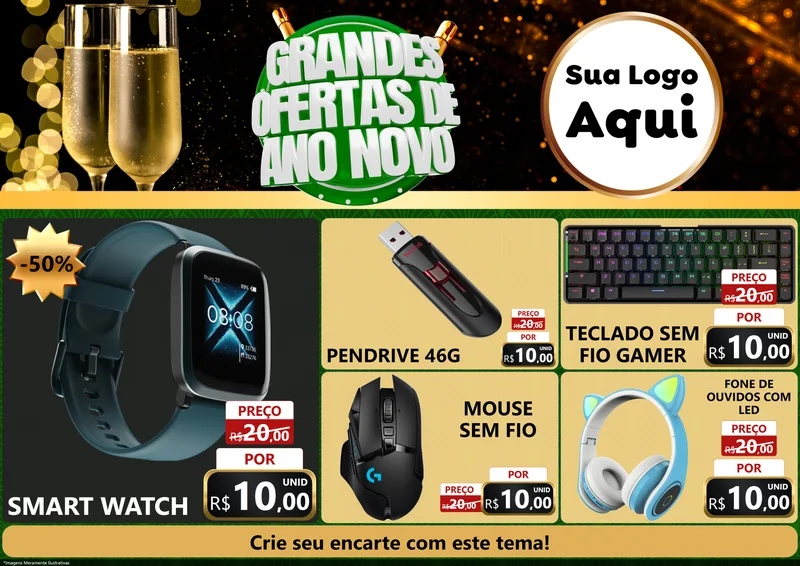 Modelo de Encarte para Encarte A4 Horizontal com o tema Grandes Ofertas de Ano Novo para Informática