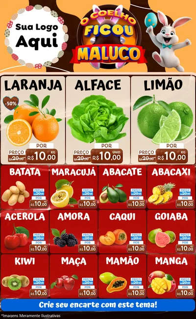 Modelo de Encarte para Encarte Grande com o tema O Coelho Ficou Maluco - Páscoa para Hortifrúti