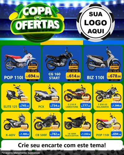 Modelo de Rede Social para Feed Instagram com o tema Copa de Ofertas para Concessionaria de Motos