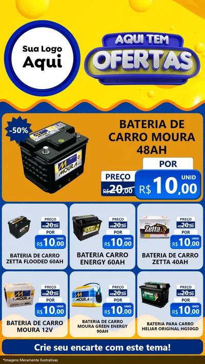 Modelo de Rede Social para Stories com o tema Aqui Tem Ofertas para Baterias Elétricas