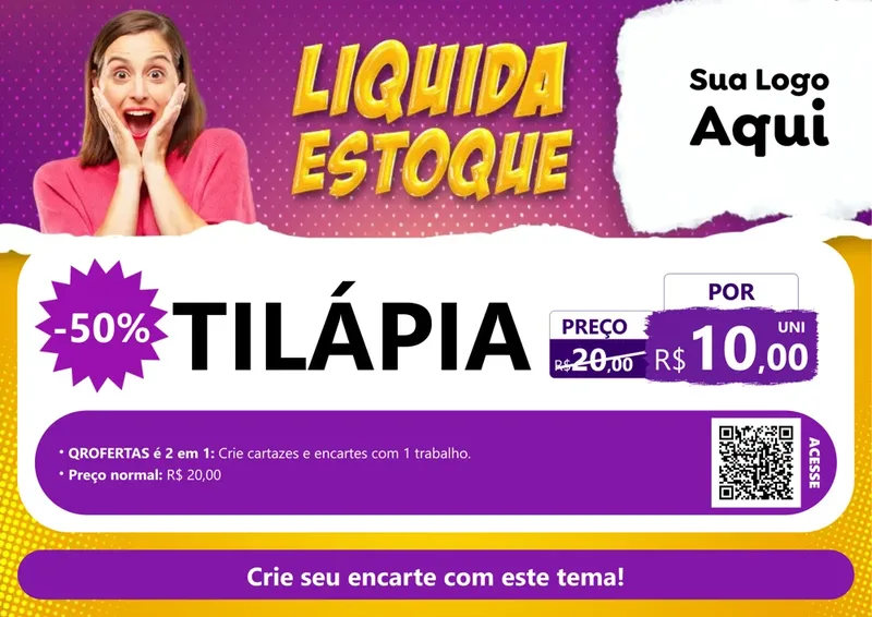 Modelo de Cartaz para Cartaz A4 Horizontal com o tema Liquida estoque para Peixaria