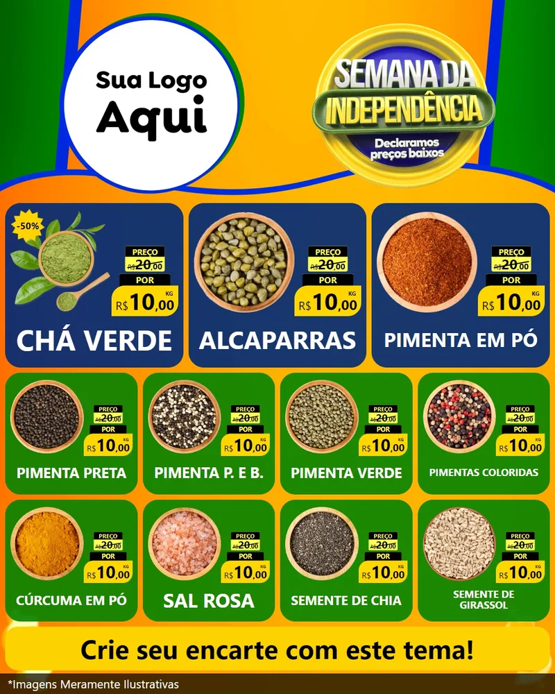 Modelo de Rede Social para Feed Instagram com o tema Semana da Independência Declaramos Preços Baixos para Produtos Naturais
