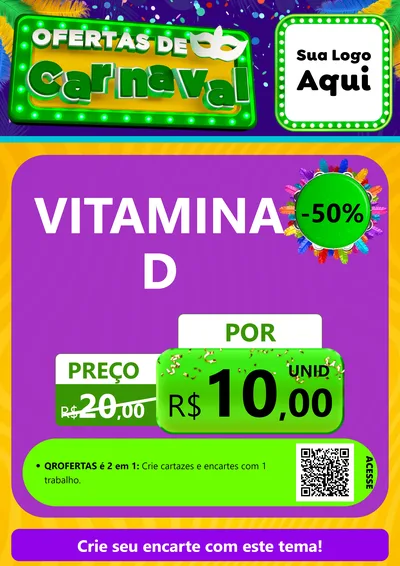 Modelo de Cartaz para Cartaz A4 Vertical com o tema Ofertas de Carnaval para Farmácia