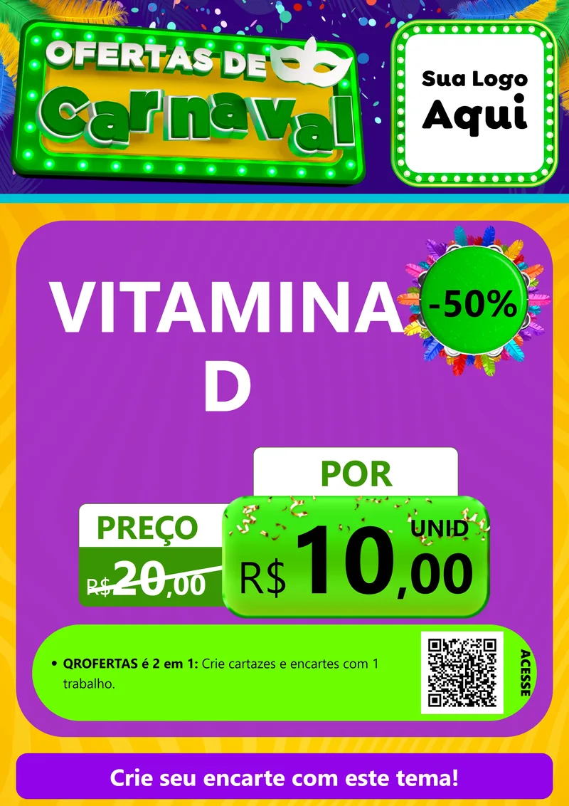 Modelo de Cartaz para Cartaz A4 Vertical com o tema Ofertas de Carnaval para Farmácia