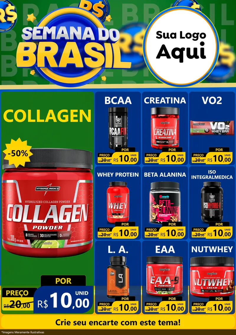Modelo de Encarte para Encarte A4 Vertical com o tema Semana Do Brasil para Suplementos alimentares