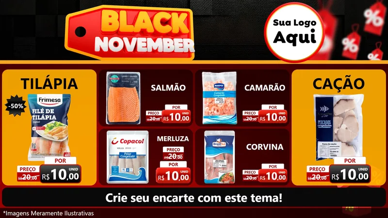 Modelo de TV para TV Horizontal com o tema Black November para Peixaria