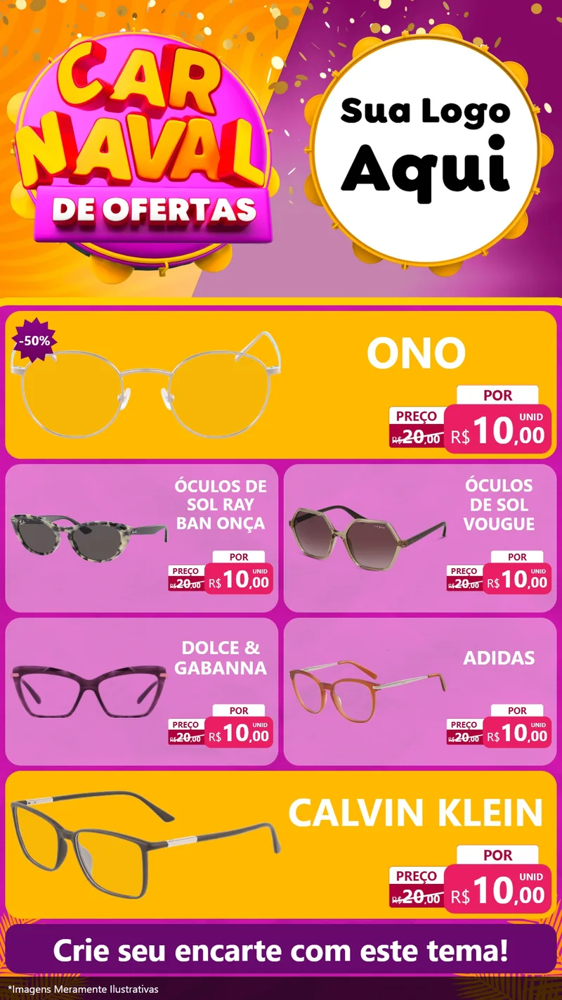 Modelo de TV para TV Vertical com o tema Carnaval de Ofertas para Óticas