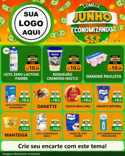 Modelo de Rede Social para Feed Instagram com o tema Comece Junho Economizando para Frios e Laticínios