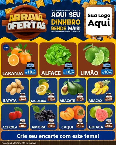 Modelo de Rede Social para Feed Instagram com o tema Arraiá de Ofertas - Junina para Hortifrúti