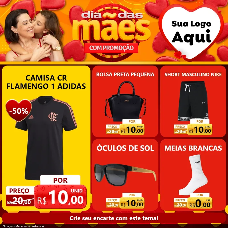 Modelo de Rede Social para Feed Facebook com o tema Dia das Mães com Promoção para Roupas e acessórios