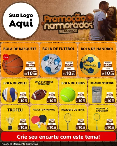 Modelo de Rede Social para Feed Instagram com o tema Promoção Namorados para Artigos Esportivos