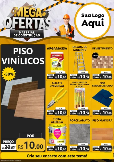Modelo de Encarte para Encarte A4 Vertical com o tema Mega Ofertas - Material de Construção para Material para Construção