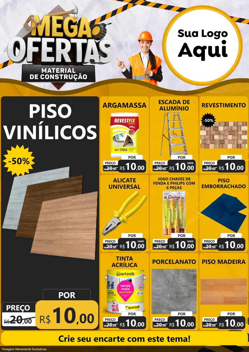 Modelo de Encarte para Encarte A4 Vertical com o tema Mega Ofertas - Material de Construção para Material para Construção
