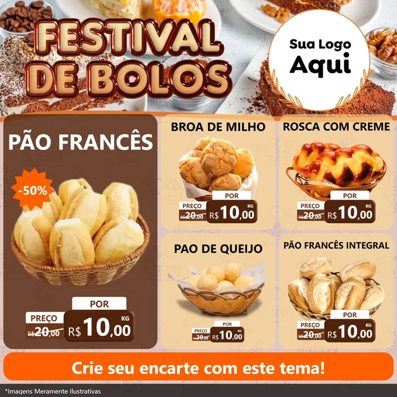 Modelo de Rede Social para Feed Facebook com o tema Festival de Bolos para Padaria
