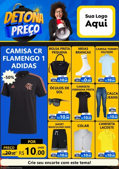 Modelo de Encarte para Encarte A4 Vertical com o tema Detona Preços para Roupas e acessórios