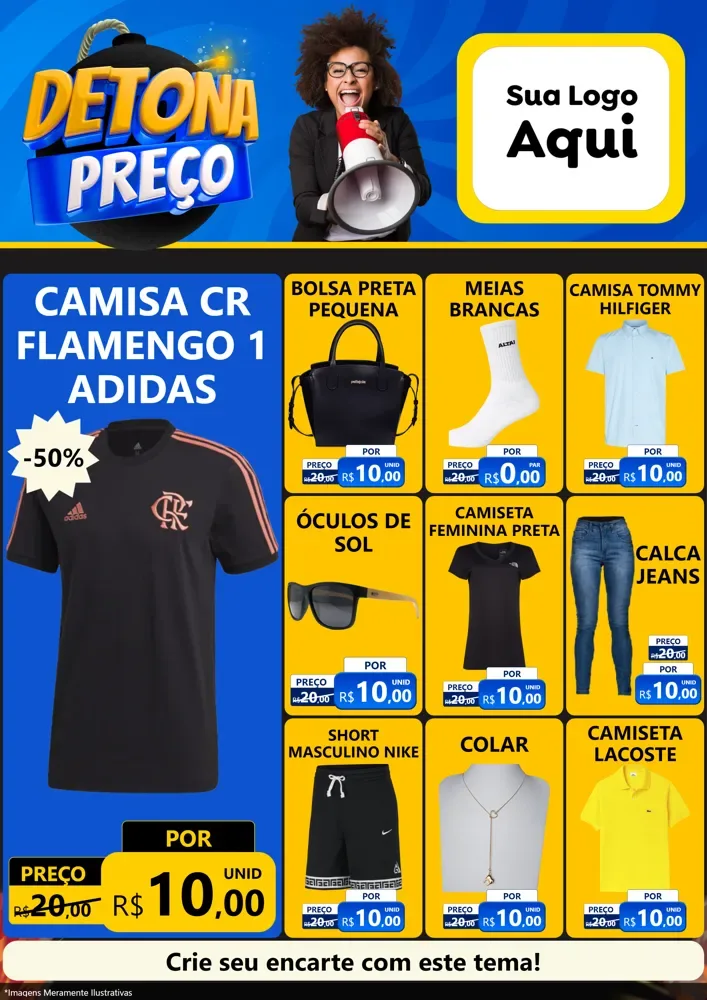 Modelo de Encarte para Encarte A4 Vertical com o tema Detona Preços para Roupas e acessórios