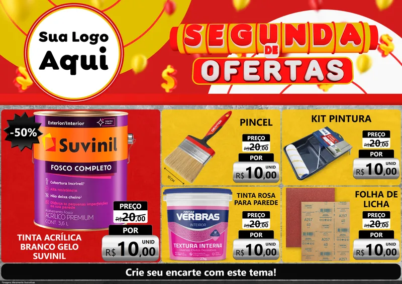 Modelo de Encarte para Encarte A4 Horizontal com o tema Segunda de Ofertas para Tintas e Ferramentas