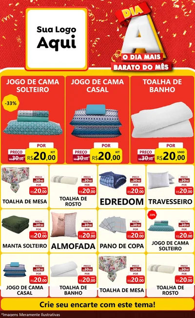 Modelo de Encarte para Encarte Grande com o tema Dia A o Dia Mais Barato do Mês para Cama, Mesa e Banho