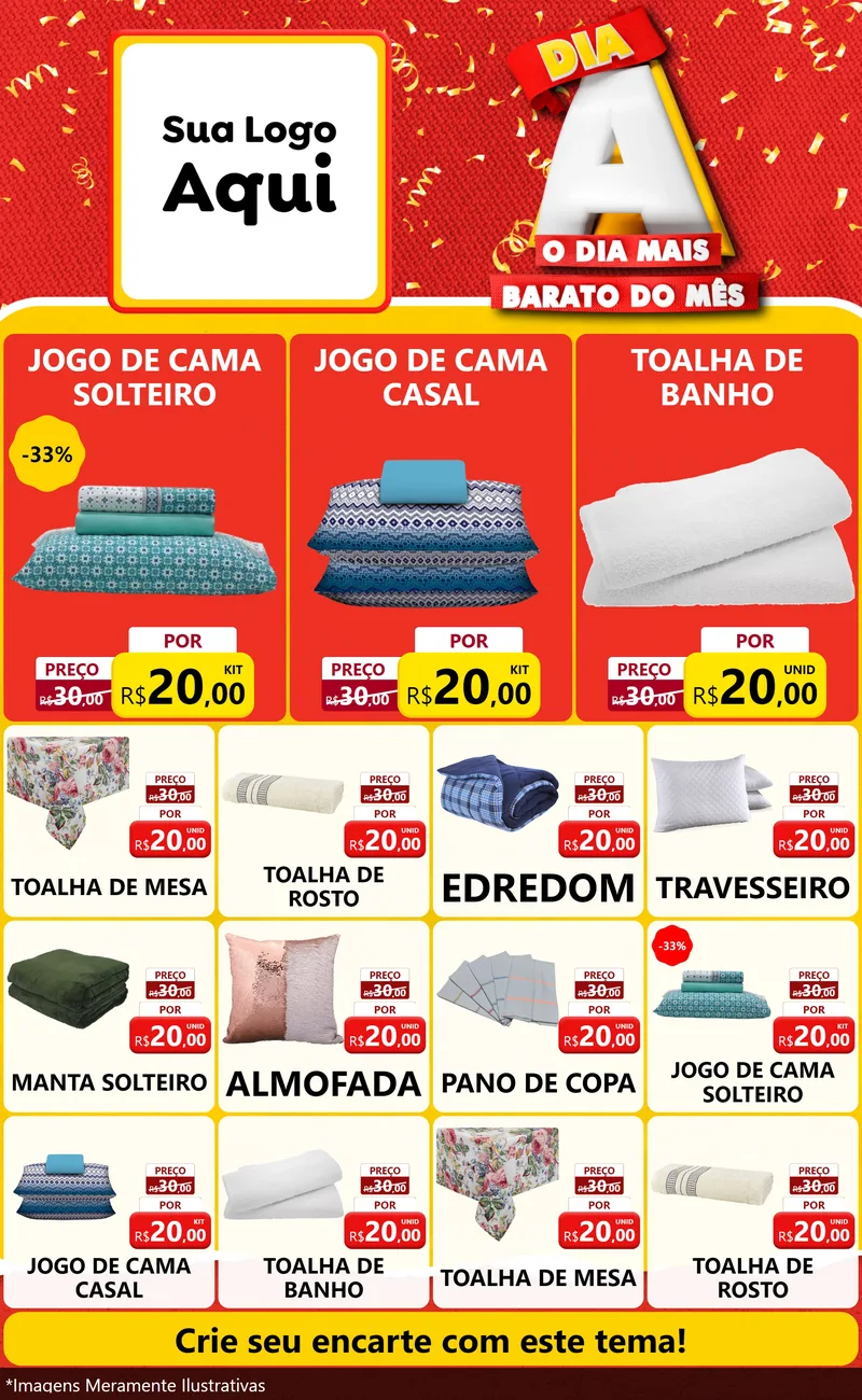 Modelo de Encarte para Encarte Grande com o tema Dia A o Dia Mais Barato do Mês para Cama, Mesa e Banho