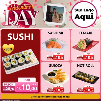Modelo de Rede Social para Feed Facebook com o tema Valentine's Day para Comida japonesa