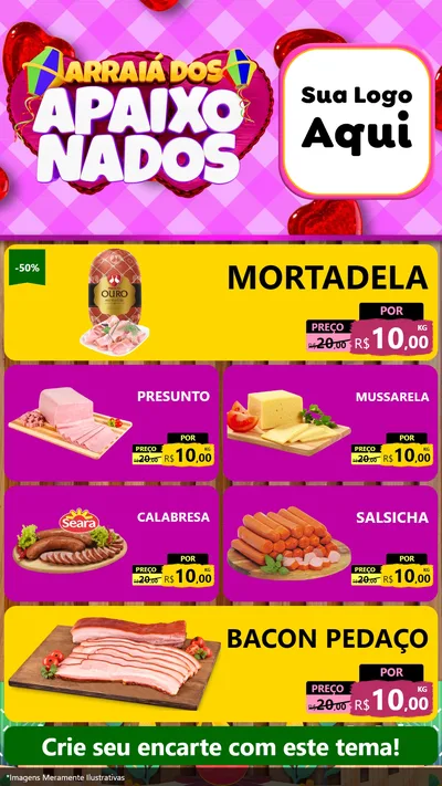 Modelo de TV para TV Vertical com o tema Arraiá dos Apaixonados para Frios e Laticínios