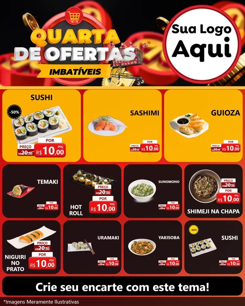 Modelo de Rede Social para Feed Instagram com o tema Quarta de Ofertas Imbatíveis para Comida japonesa