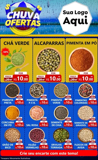 Modelo de Encarte para Encarte Grande com o tema Chuva de Ofertas para Produtos Naturais