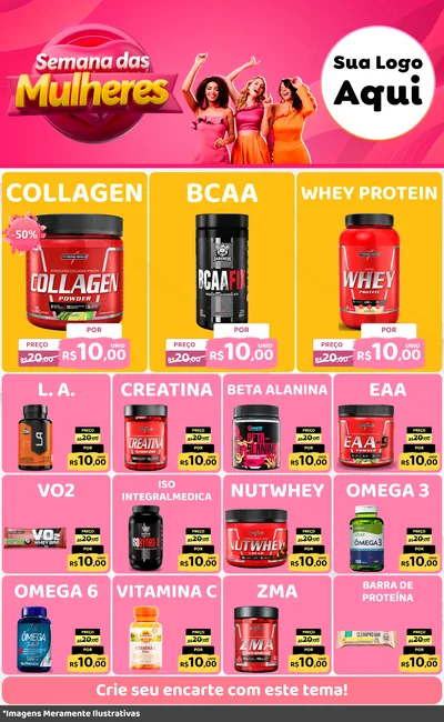 Modelo de Encarte para Encarte Grande com o tema Semana das Mulheres para Suplementos alimentares