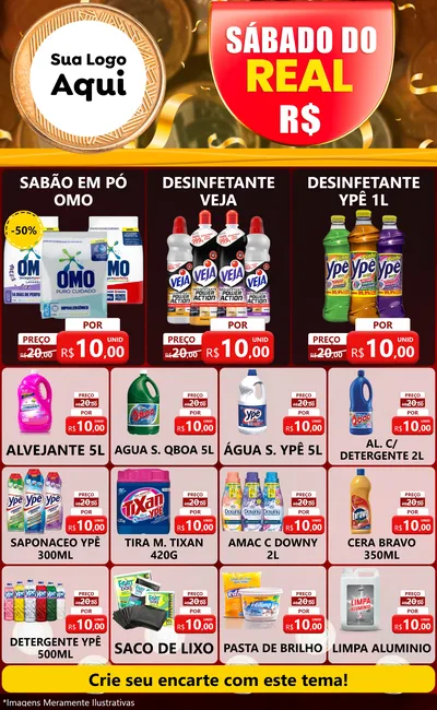 Modelo de Encarte para Encarte Grande com o tema Sábado do Real para Produtos de Limpeza