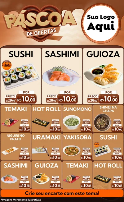 Modelo de Encarte para Encarte Grande com o tema Páscoa de Ofertas para Comida japonesa