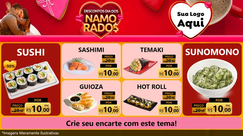 Modelo de TV para TV Horizontal com o tema Descontos Dia dos Namorados para Comida japonesa