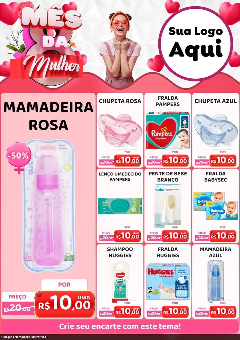 Modelo de Encarte para Encarte A4 Vertical com o tema Mês da Mulher para Bebês