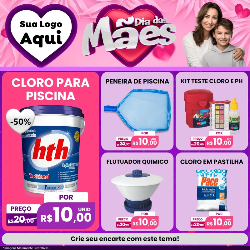 Modelo de Rede Social para Feed Facebook com o tema Dia das Mães para Produtos para Piscina