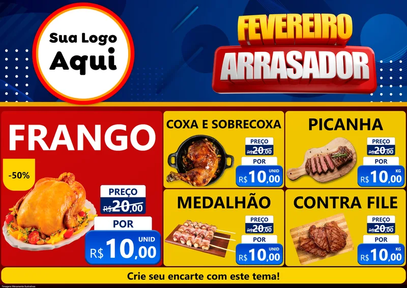 Modelo de Encarte para Encarte A4 Horizontal com o tema Fevereiro Arrasador para Assados