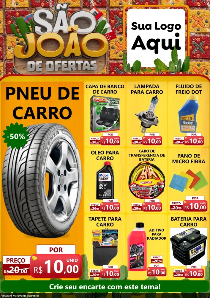 Modelo de Encarte para Encarte A4 Vertical com o tema São João de Muitas Ofertas - Junina para Auto peças