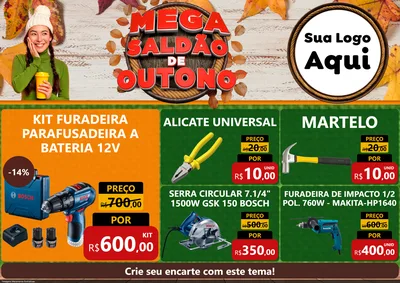 Modelo de Encarte para Encarte A4 Horizontal com o tema Mega Saldão de Outono para Maquinas e Ferramentas