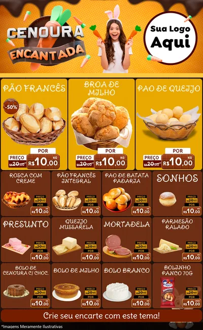 Modelo de Encarte para Encarte Grande com o tema Cenoura Encantada - Páscoa para Padaria