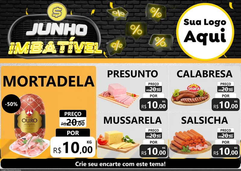 Modelo de Encarte para Encarte A4 Horizontal com o tema Junho Imbatível para Frios e Laticínios
