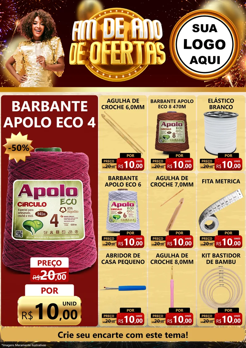 Modelo de Encarte para Encarte A4 Vertical com o tema Fim de Ano de Ofertas para Armarinho e Aviamentos