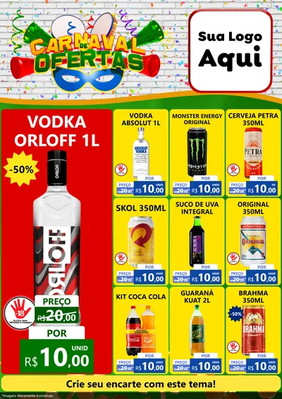 Modelo de Encarte para Encarte A4 Vertical com o tema Carnaval de Ofertas para Distribuidora de bebidas