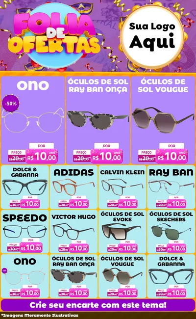 Modelo de Encarte para Encarte Grande com o tema Folia de Ofertas para Óticas