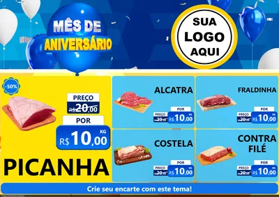 Modelo de Encarte para Encarte A4 Horizontal com o tema Mês de Aniversário para Açougue