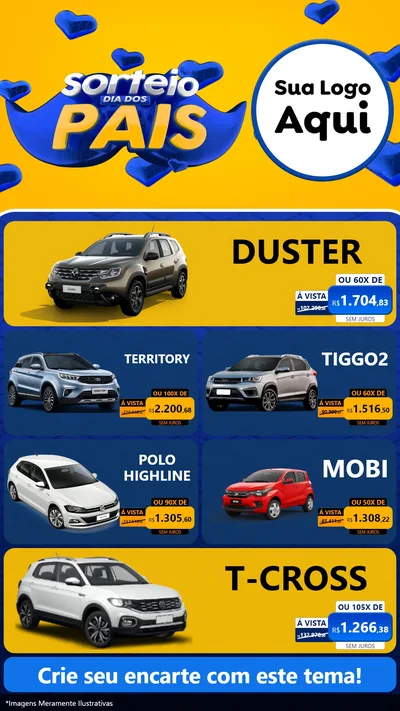 Modelo de TV para TV Vertical com o tema Sorteio Dia dos Pais para Concessionaria de Carros