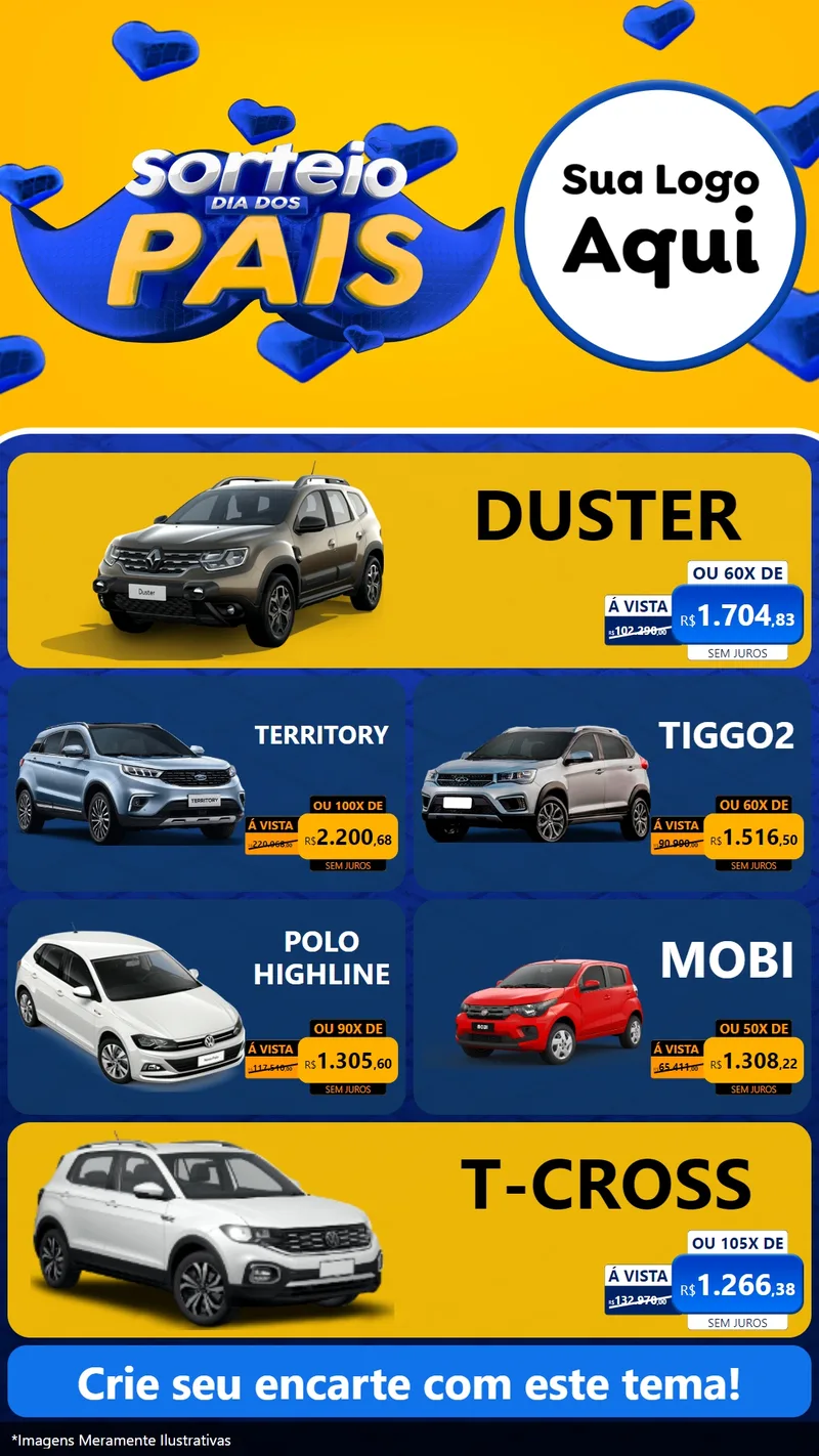 Modelo de TV para TV Vertical com o tema Sorteio Dia dos Pais para Concessionaria de Carros